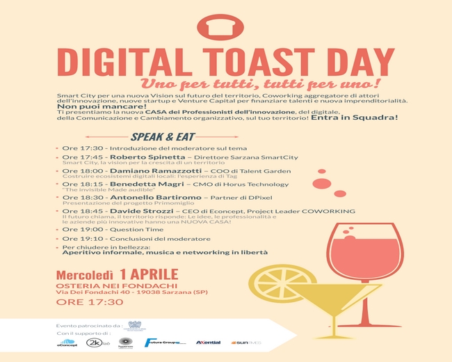 Digital Toast Day: appuntamento a Sarzana con coworking, innovazione e Smart City