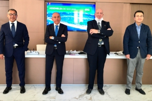 Da sinistra: il Direttore generale Maurizio Adami, il Presidente BVLG Enzo Stamati, il Presidente del Collegio Sindacale Leonardo Alberti e il Rappresentante Designato dei Soci Notaio Marzio Villari