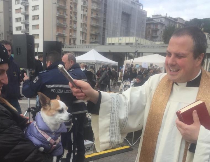 Cani e gatti per la benedizione degli animali in Piazza Europa