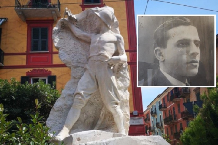 La statua e la foto di Amilcare Vicentini